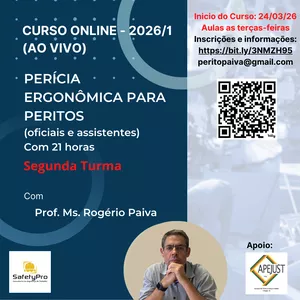 Imagem de capa para o Curso online Perícia Ergonômica para Peritos (oficiais e assistentes) - 2a. Turma - Aulas as Terças-Feiras