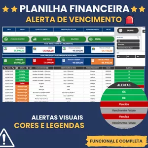 Imagem de capa para o Curso online Planilha Financeira Pessoal e Empresarial com FLUXO DE CAIXA e ALERTA DE VENCIMENTO  - Descomplica com excel