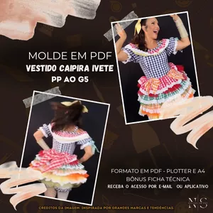 Imagem de capa para o Curso online NS Molde em PDF - Vestido Caipira Ivete ID 4273373 [PP ao G5]✨