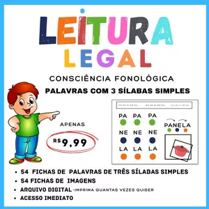 Imagem de capa para o Ebook Apostila Leitura Legal- Palavras com 3 sílabas simples -consciência fonológica
