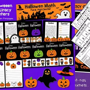 Cover image for Online course Halloween math and Literacy Centers worksheets activities Pre-K, &amp; Kindergarten