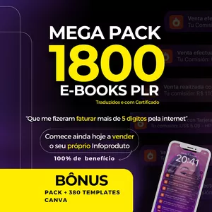 Imagem de capa para o Ebook MEGA PACK 1800 E-BOOKS PLR + bônus +380 Templates Canvas