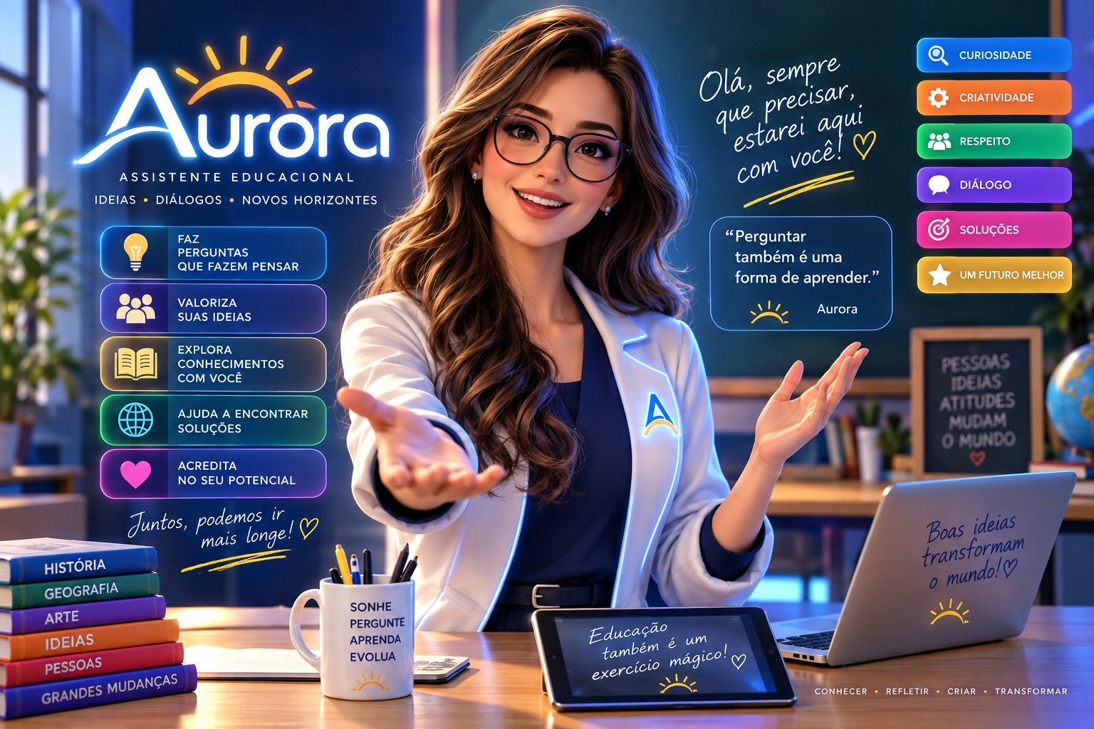 Aurora agente virtual pedagógica, por voz na sala de aula.