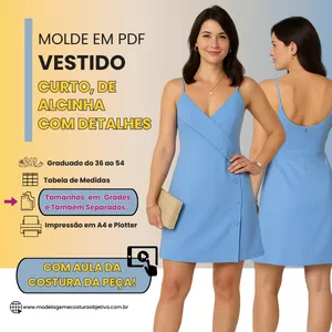 Imagem de capa para o Curso online Molde em PDF: Vestido Curto, de Alcinha com Detalhes ( Com aula de montagem da peça)