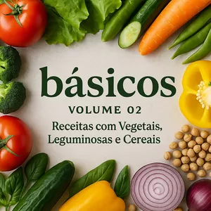 Imagem de capa para o Curso online Guia Básicos - Volume 02 –  Vegetais, Leguminosas e Cereais - Receitas práticas e saudáveis para o dia
