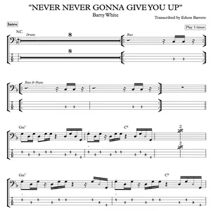 Cover image for Online course NEVER NEVER GONNA GIVE YOU UP (Barry White) Bass Score &amp; Tab Lesson