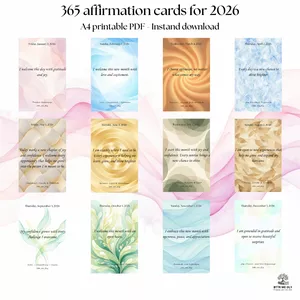 Cover image for Ebook 365 Daily Affirmations for 2026 – A Year of Reflection, Growth and Continuous Self-Improvement | Digital PDF &amp; Print-Ready Card Set