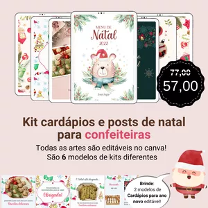 Imagem de capa para o Curso online Kit design de cardápios e posts de natal para confeiteiras