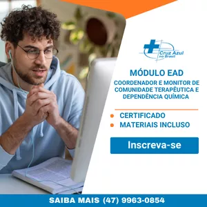 Imagem de capa para o Curso online Módulo EAD - Curso de Coordenador e Monitor de Comunidade Terapêutica e Dependência Química 