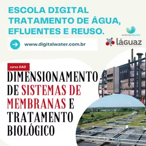 Imagem de CURSO EAD DIMENSIONAMENTO EM SISTEMAS DE MEMBRANAS E TRATAMENTO BIOLÓGICO criado por Digital Water na hotmart