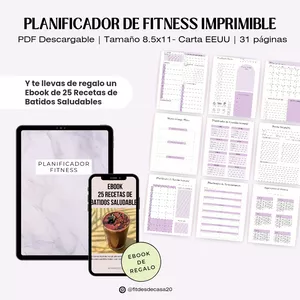 Imagen de portada para Ebook Planificador Fitness Imprimible + Regalo Ebook de Recetas de Batidos Saludables 