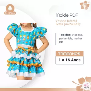 Imagem de capa para o Ebook MOLDE VESTIDO FESTA JUNINA INFANTIL KELLY