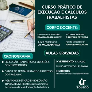Imagem de capa para o Curso online CURSO PRÁTICO DE EXECUÇÃO E CÁLCULOS TRABALHISTAS 
