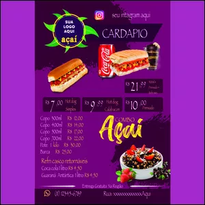 Imagem de capa para o Curso online Templete editáceis de Panfleto PARA AÇAÍ E LANCHES 10x15 4x0. 
