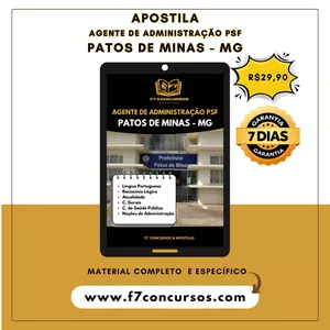 Imagem de capa para o Ebook Apostila Agente de Administração PSF de Patos de Minas