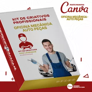 Imagem de capa para o Curso online Kit de Social Media – Posts Prontos para Oficina Mecânica – Auto Peças no Canva com Legendas + Mega Pack Divulga Aê