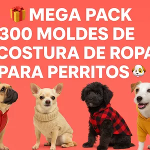 Imagen de portada para Curso online 🟡 Mega Pack +300 Moldes de Costura de Ropa para Perritos 🐶