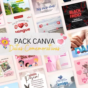 Imagem de capa para o Curso online Pack Canva Datas Comemorativas.
