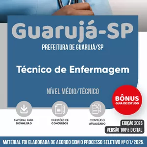 Imagem de capa para o Ebook Apostila Prefeitura de Guarujá/SP 2025 - Técnico de Enfermagem