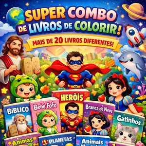 Imagem de capa para o Ebook 🎨 SUPER COMBO DE LIVROS DE COLORIR – +20 TEMAS INFANTIS EM PDF 🖍️📚
