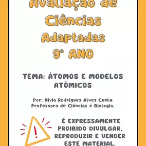 Imagem de capa para o Ebook Avaliação de Ciências Adaptadas 9° ANO - ÁTOMOS E MODELOS ATÔMICOS
