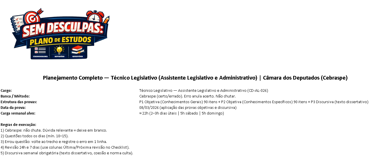 Trilha de Estudos: Concurso da Câmara dos Deputados - TÉCNICO LEGISLATIVO