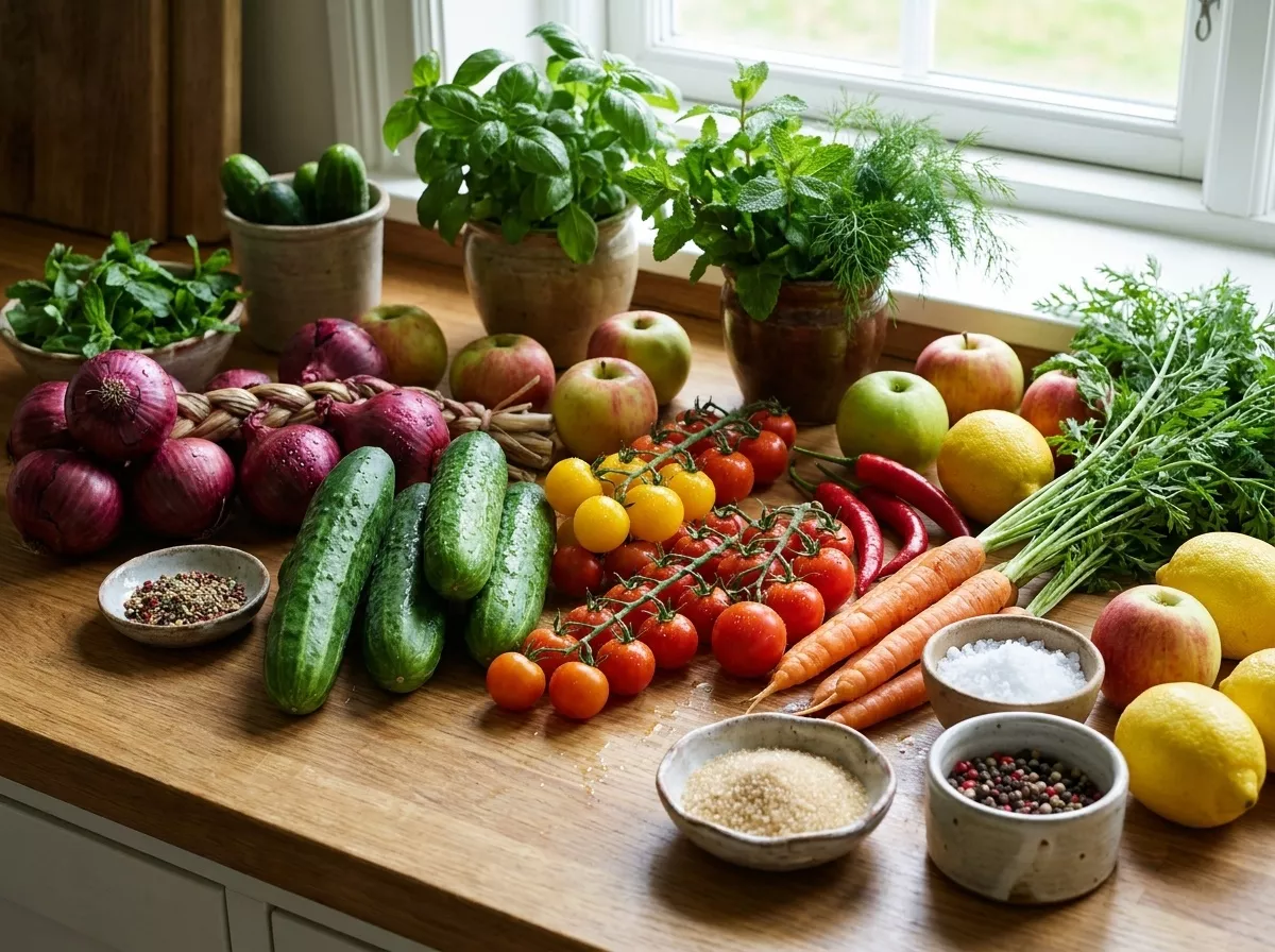 Ingredientes frescos prontos para conserva