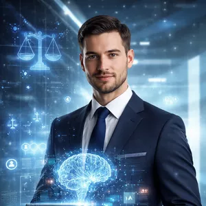 Imagem de capa para o Ebook Advogado e alunos lado a lado com a IA