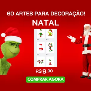 Imagem de capa para o Curso online Artes de natal para decoração (PACK moldes + Grinch) 60 artes