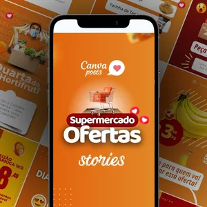 Imagem de capa para o Curso online Canva Posts - SUPERMERCADO OFERTAS - 110 Templates Stories