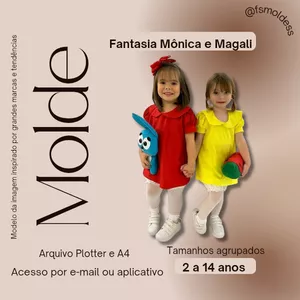 Imagem de capa para o Ebook Molde fantasia Mônica e Magali  infantil 