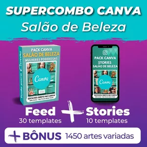 Imagem principal do produto Canva Supercombo Salão de Beleza Feed + Stories +Kits Bônus +1000 Artes