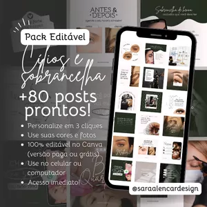 Imagem de capa para o Curso online Pack Cílios e Sobrancelhas - Posts editáveis para o Instagram