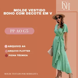 Imagem de capa para o Ebook MOLDE VESTIDO BOHO COM DECOTE EM V