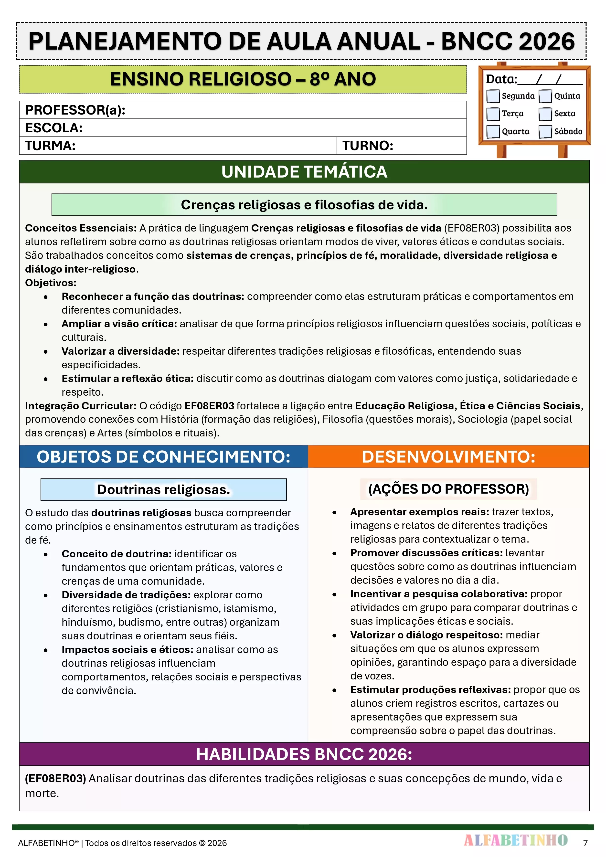 ENSINO RELIGIOSO - Planejamentos e Atividades - 6º ao 9º ano - BNCC 2026
