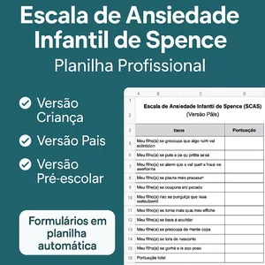 Imagem de capa para o Ebook Escala de Ansiedade Infantil de Spence (SCAS) + Versão Pais + Versão Pre escolar + Formularios