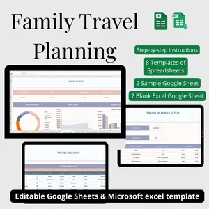 Cover image for Ebook Family Travel Planner Templates, 8 Templates of Excel/Sheets Spreadsheets Vacation Organizer Bundle