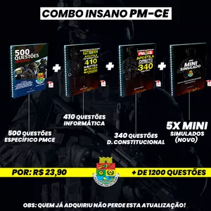 Imagem de capa para o Ebook COMBO INSANO PMCE (4 APOSTILAS +DE 1.600 QUESTÕES) + 5 MINI SIMULADOS