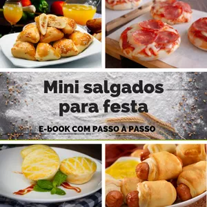 Imagem de capa para o Ebook Receitas de Mini Salgados ASSADOS para festas