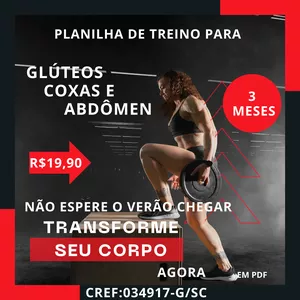 Imagem de capa para o Ebook Planilha de Treino com ênfase, glúteos, coxas e abdômen