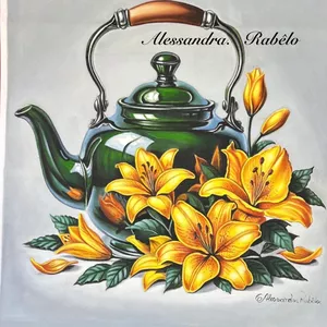Imagem do curso Chaleira porcelana verde e lirios amarelo