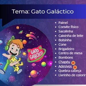 Imagem de capa para o Curso online Kit moldes de festa Gato Galáctico editáveis no Canva